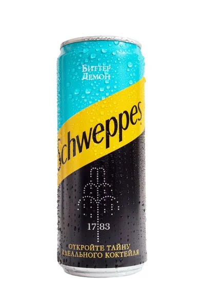 Tyumen Ryssland April 2021 Kan Eller Burk Med Schweppes Bitter — Stockfoto