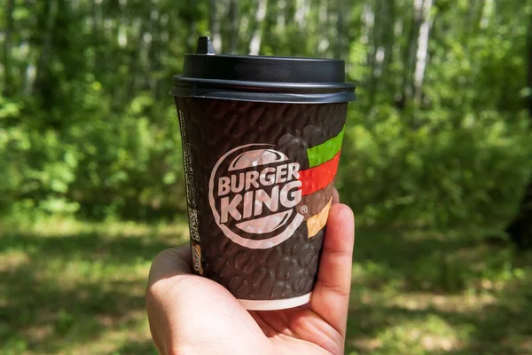 Tyumen Rússia Maio 2021 Copo Café Burger Kings Restaurante American — Fotografia de Stock