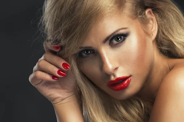 Sexy strict woman with red lips — Stock Photo, Image