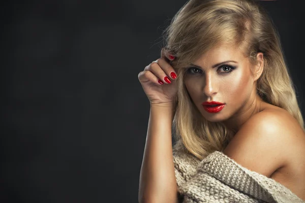 Sexy strict woman with red lips — Stock Photo, Image