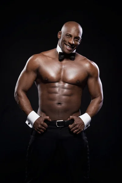 Portrait of an athletic african american man topless. Elegant — Stock Photo, Image