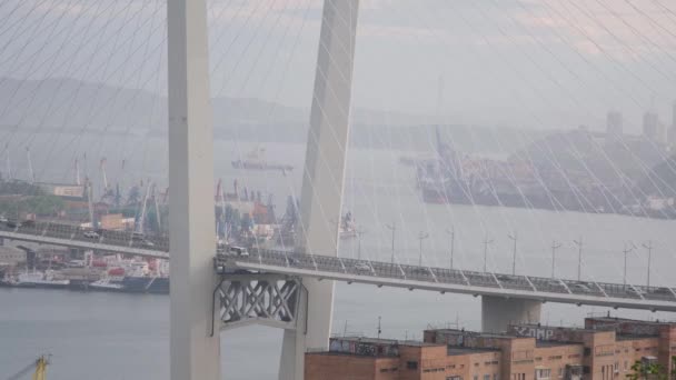 Vladivostok Primorsky Territory Rusland Juni 2021 Uitzicht Gouden Brug Vanaf — Stockvideo