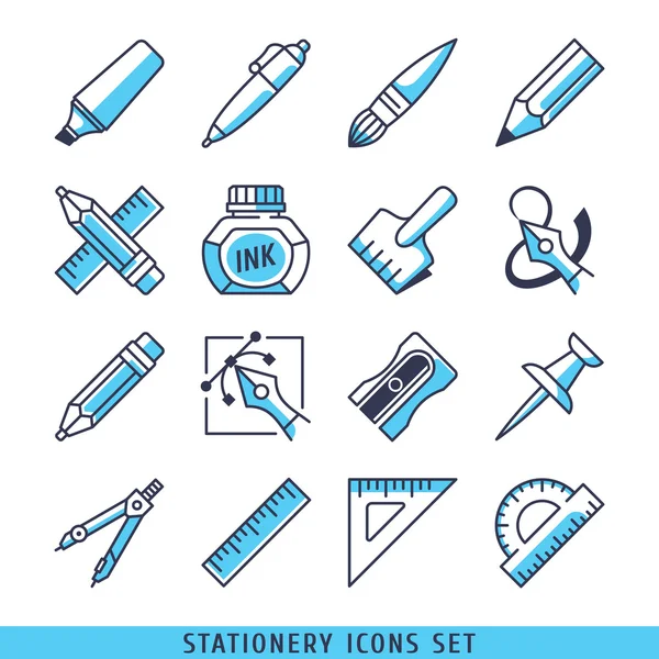 16 iconos lineales set vector para ilustración web azul — Vector de stock