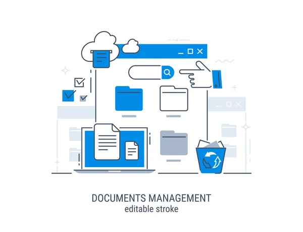 Gestión Documentos Administrador Archivos Almacenamiento Datos Búsqueda Archivos Ilustración Vector — Archivo Imágenes Vectoriales