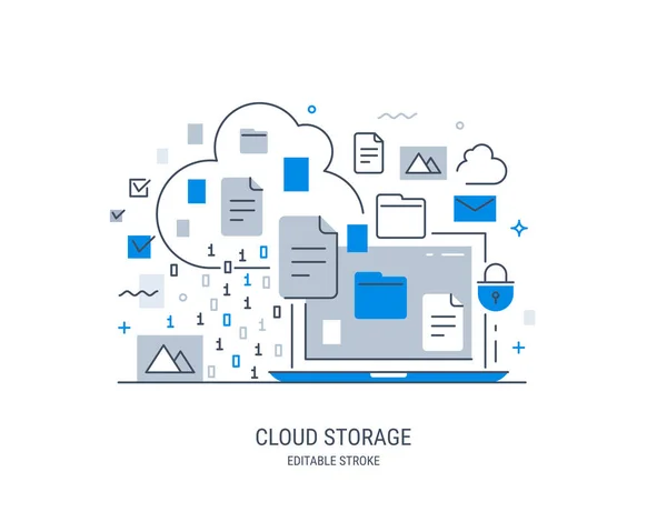 Illustration Vectorielle Moderne Stockage Cloud Partage Sauvegarde Information Course Modifiable — Image vectorielle