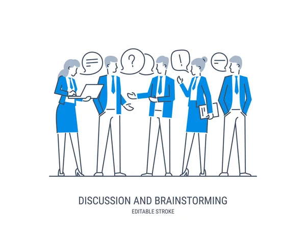 Discussão Brainstorming Conceito Equipe Grupo Empresários Trabalho Reunião Escritório Comunicação —  Vetores de Stock