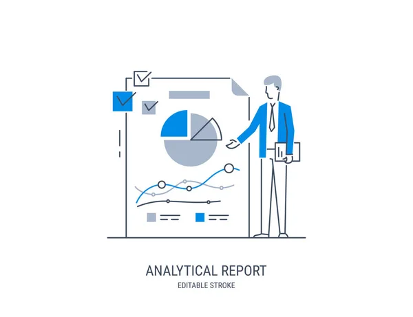 Üzletember Analitikai Adatokat Mutat Üzleti Adatok Elemzése Jelentése Hatékony Üzletvezetés — Stock Vector