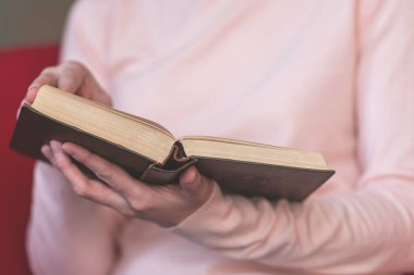 Elinde kitap tutan, eski kitapları okuyan bir kız. Renkli resim