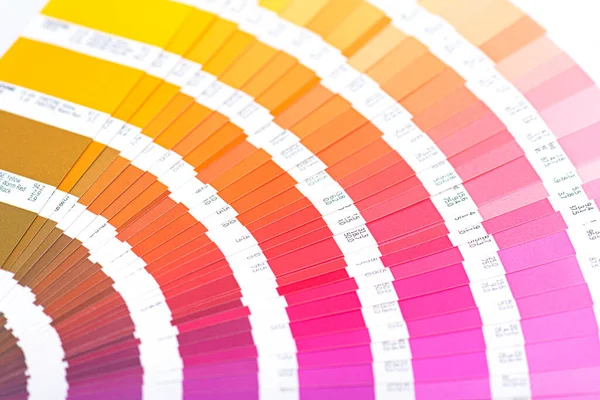 Paper color palette, palette guide as yellow, orange, pink, red color,  top view