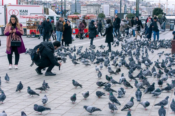 Станбул Dec Площадь Эминону Ходячими Людьми Голубями Зимний День Стамбуле — стоковое фото