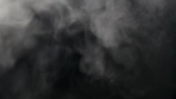 Белый Пар Туманная Текстура Пар Увлажнителя Против Света Черном Фоне — стоковое видео