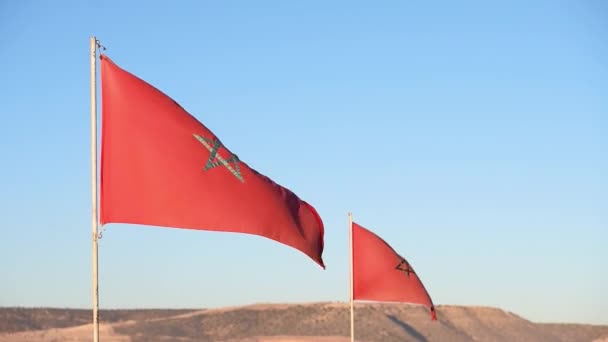 Old Moroccan Flag Waving Wind Sunny Summer Day Morocco Slow — Stock Video