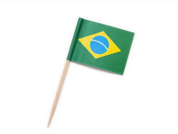 Bandeira Papel Brasil Palito Madeira Isolado Branco — Fotografia de Stock