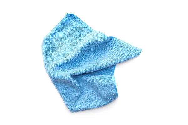 Niebieski Dywan Kuchenny Izolowany Białym Zgnieciona Ściereczka Włókna Micrifibre Clean — Zdjęcie stockowe