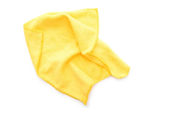 Żółty Dywan Kuchenny Izolowany Białym Zgnieciona Ściereczka Mikrofibry Czysta Widok — Zdjęcie stockowe