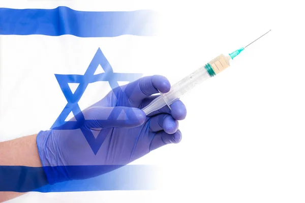 Ein Arzt Mit Einer Spritze Mit Impfstoff Und Der Flagge — Stockfoto