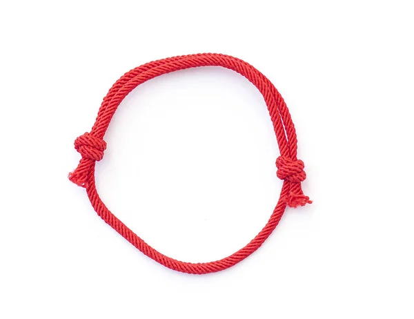 Red Thread String Amulet Wrist Isolated White Red Bracelet Knots — Stock Photo, Image