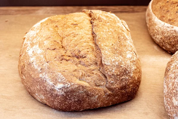 Close Loaf Brown Homemade Bread Brown Dark Bread Grains Shop — Stock Photo, Image