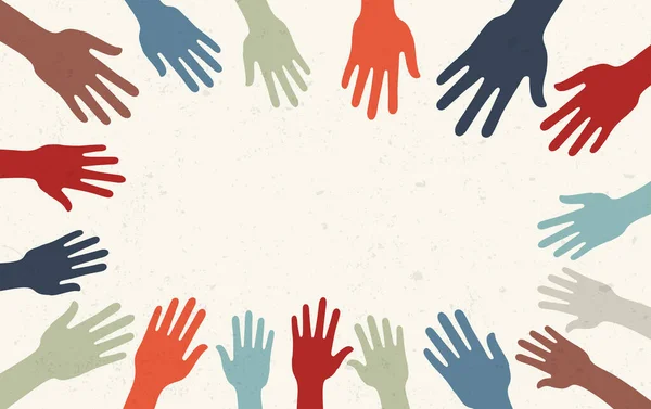 Groupe Levé Les Bras Les Mains Humaines Diversité Personnes Multiethniques — Image vectorielle