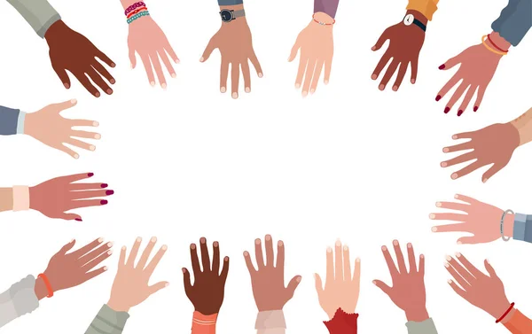 Groupe Levé Les Bras Les Mains Humaines Diversité Personnes Multiethniques — Image vectorielle