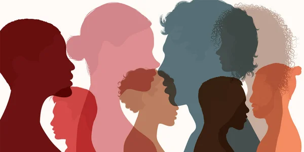 Têtes Silhouette Visages Profil Personnes Multiethniques Multiculturelles Concept Psychologie Résoudre — Image vectorielle