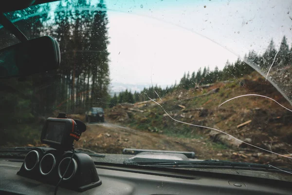 Offroad Autofahrt Durch Die Ukrainischen Karpaten Frühling Blick Aus Dem — Stockfoto