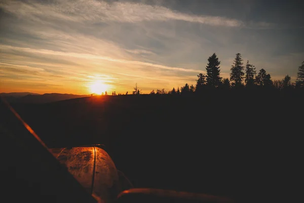 Puesta Sol Las Montañas Vista Del Monte Pikuy Cárpatos Ucranianos — Foto de Stock