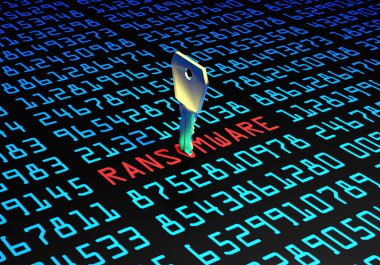 Ransomware virus at computer clipart