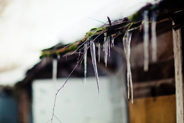 小屋の屋根の上のつらら. ストック写真