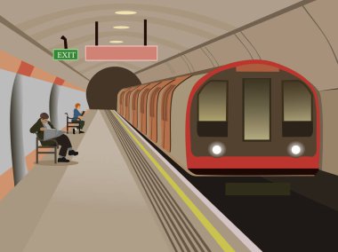 Metro istasyonunun bulunduğu yerde arkasında beyaz bir tünel bulunan trenler ve yolcular bekliyor..