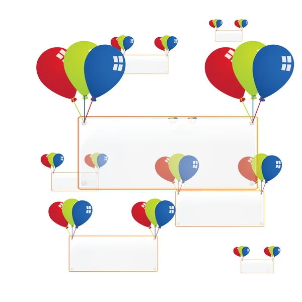 Vektor transparente leere Tafel mit farbigen Luftballons — Stockvektor