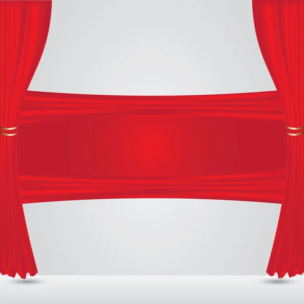 Vector röda broschyr design med gardiner och plats för text — Stock vektor
