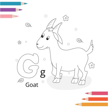 Çocuklar için hayvan alfabesi boyama kitabı sayfası. Vektör çizimi. El çizimi.