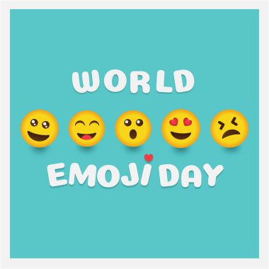 Dünya emoji günü tebrik kartı ve geçmiş şablonu. El çizimi. Düz dizayn. Vektör illüstrasyonu. 