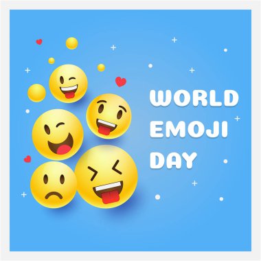 Dünya emoji günü tebrik kartı ve geçmiş şablonu. El çizimi. Düz dizayn. Vektör illüstrasyonu. 