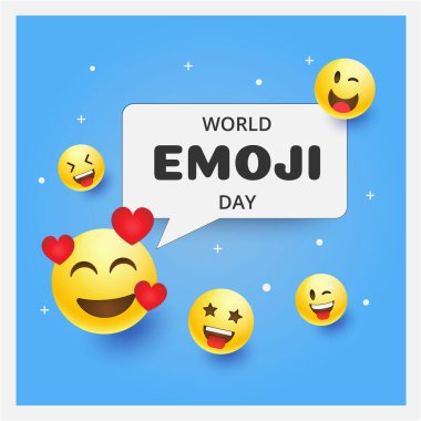 Dünya emoji günü tebrik kartı ve geçmiş şablonu. El çizimi. Düz dizayn. Vektör illüstrasyonu. 