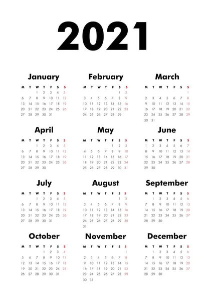 Векторный Календарь 2020 Год Неделя Начинается Понедельник Шаблон Канцелярского Календаря — стоковый вектор