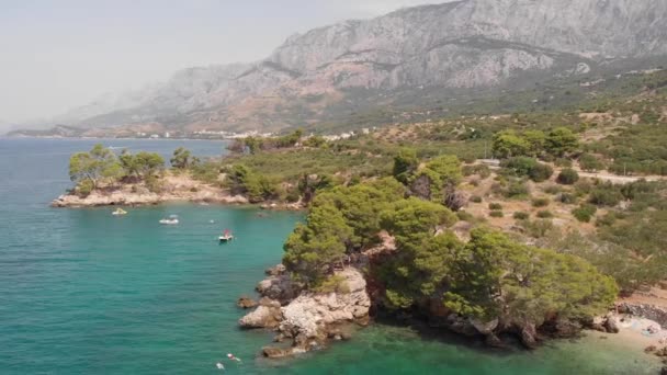 Aerial Video Blue Lagoon Island Paradise Beautiful Bay Podgora Town — 비디오