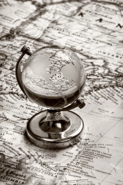 Globe glass on old map — Stock Photo, Image