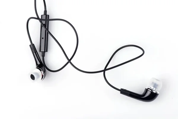 Schwarze Verdrahtete Kopfhörer Auf Weißem Hintergrund Vakuum Kopfhörer — Stockfoto