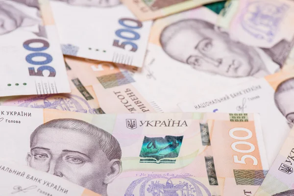 Ukrayna Hryvnia 'sı. 500 Hryvnia banknotları. Hryvnia (UAH) yakın çekim. Para arkaplanı.