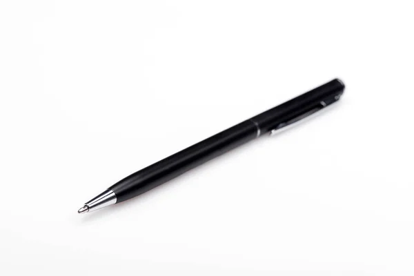 Penna Sfera Sfondo Bianco Penna Metallo Nero — Foto Stock