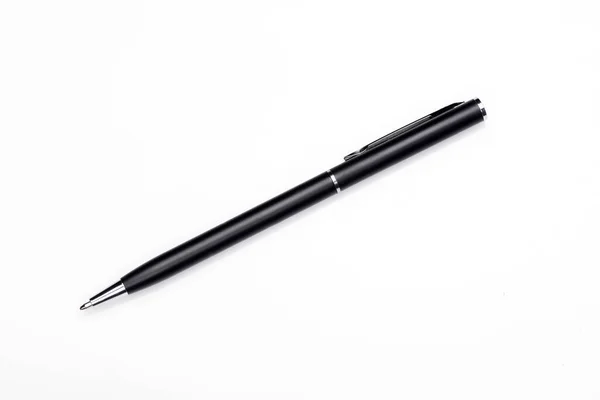 Długopis Białym Tle Czarny Metalowy Długopis — Zdjęcie stockowe