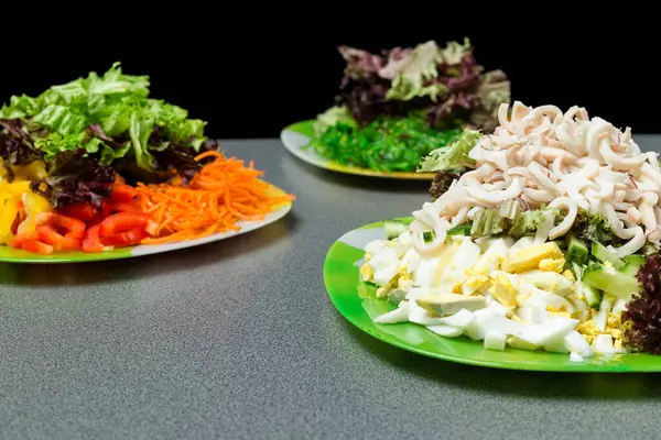 Ingredientes Para Hacer Ensalada Plato Verde Concepto Alimentación Saludable — Foto de Stock