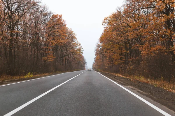 Paisagem Rodoviária Outono Vista Carro — Fotografia de Stock