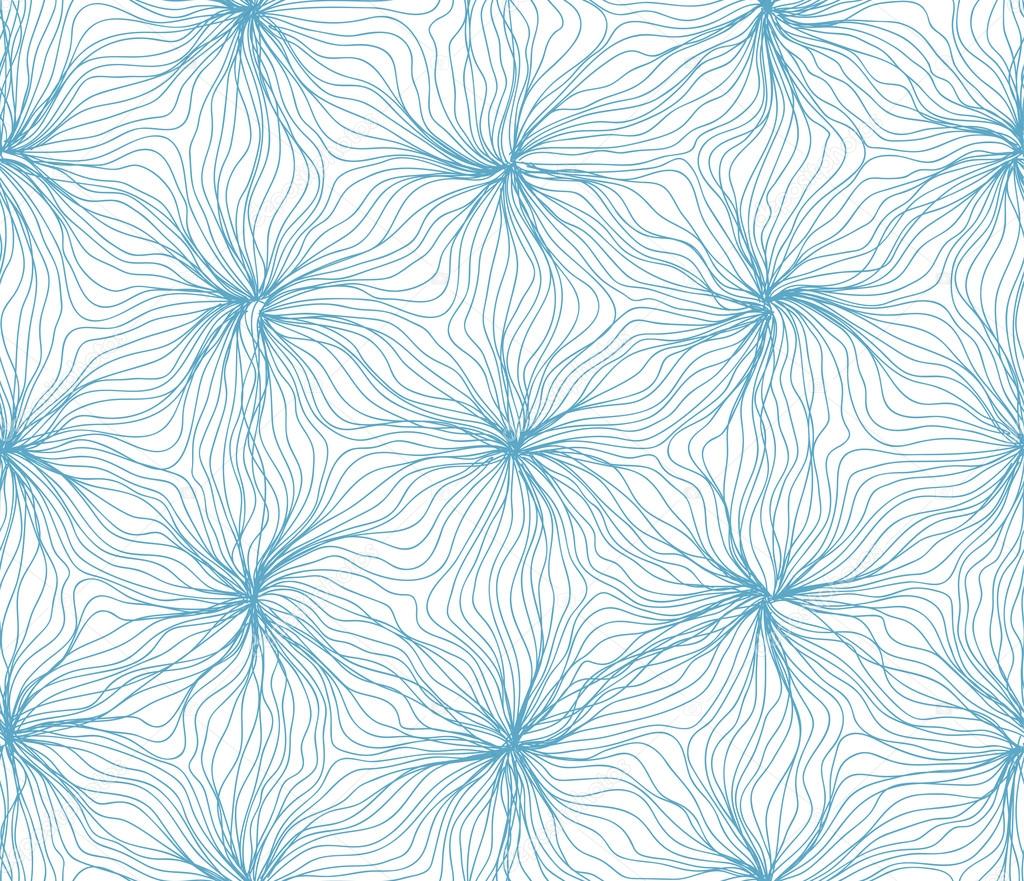 Seamless hexagon lines wavy flower pattern blue on white