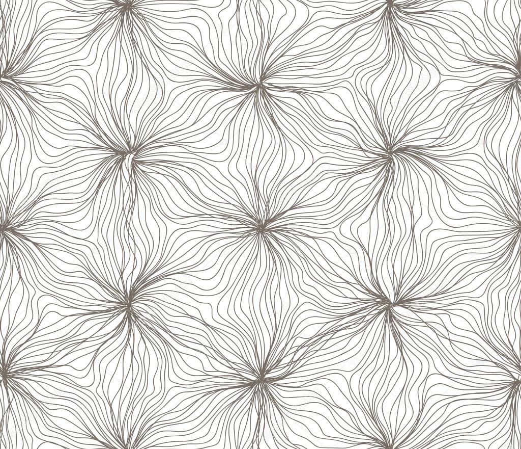 Seamless hexagon lines wavy flower sepia on white
