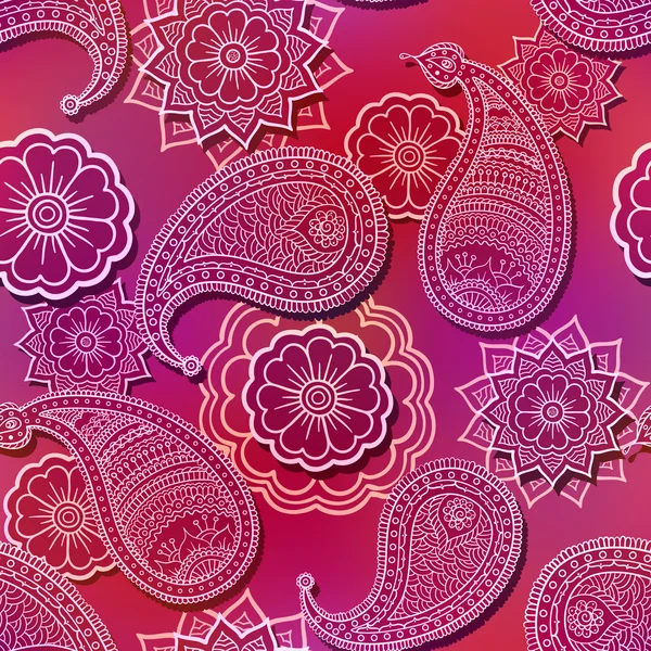 Paisley vzor bezešvé červený květ fialový — Stockový vektor