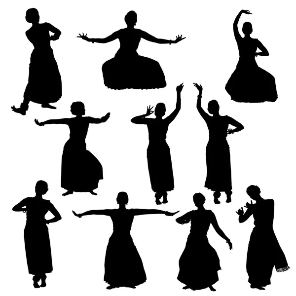 Silhouetten van vrouw bharatanatyam uitvoeren — Stockvector