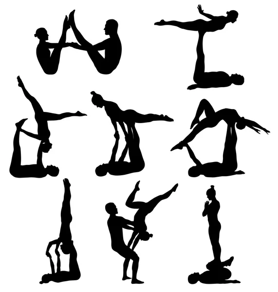 Acrobatische yoga silhouetten — Stockvector